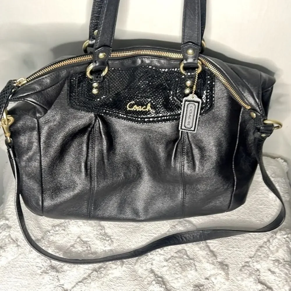 Coach Ashley Black Python Leather Satchel Purse